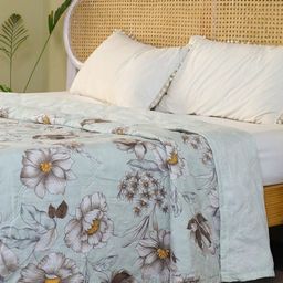 CHICERY Blue & White Floral AC Room 210 GSM Pure Cotton Double Bed Dohar-picture-3