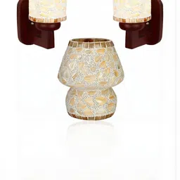 Somil Indore Mosaic Decorative Lamp Combo of Matching Wall Lamp & Table Lamp, Multi Compatible with LED, Size: 14 X 14 X 18 Cm, Pack of 3.-image-27