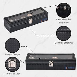 Kuber Industries Black Textured Rectangular 6 Slots Watch Organizer image 3