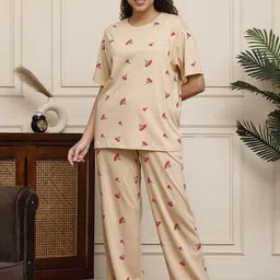 Kanvin Women Printed Top & Pyjamas Night suit-image-12