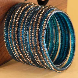 LAVAZZA Set Of 10 Fancy Glass Crystals Studded Bangles-5