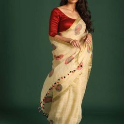 Moda Rapido Paisley Printed Pure Linen Jamdani Saree-picture-9