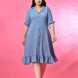 PrettyPlus by Desinoor.com Plus Size Lapel Collar A-Line Midi Dress image 1