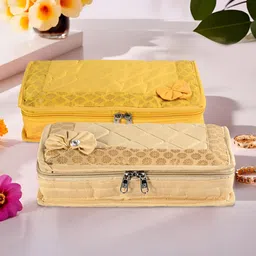 Myntra Elegant Homes Gold-Toned & Yellow 2 Pieces 7-Compartments Jewellery Organisers-image-56