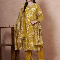 FASHOR Women Floral Printed Regular Pure Cotton Kurta with Trousers & Dupatta-picture-21