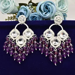 MEIRA JEWELLERY Silver-Plated Artificial Stones Studded Contemporary Drop Earrings-picture-45