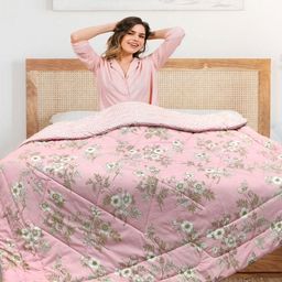Aura Brown & White Floral Printed 300 GSM Microfiber AC Room Double Bed Comforter-12