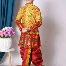 NFC CREATION Boys Ethnic Motifs Printed Regular Dupion Silk Kurta with Dhoti Pants image 5