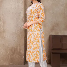 Panzora Women Floral Embroidered Regular Chikankari Kurta with Trousers-picture-27
