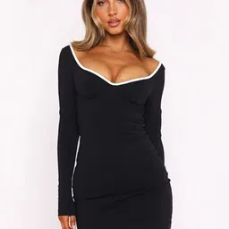 KPOP Women Solid Sweetheart Neck Bodycon Above Knee Dress-image-22