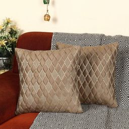 MONKDECOR Set Of 2 Brown Velvet Square Cushion Covers-12