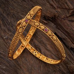 Kushal's Fashion Jewellery Pack Of 2 Gold-Plated Artificial Stones Ethnic Antique Bangle-image-49