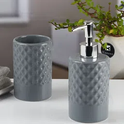Kookee Grey 2 piece Abstract Ceramic Bath Accessories Set image 2