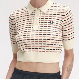 Fred Perry Women Printed Crochet Slim Fit Polo Collar Crop T-shirt-image-2