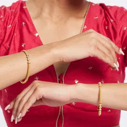 ATIBELLE Set Of 2 Gold-Plated Stone Studded Textured Bangles image 3