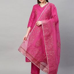 GoSriKi Women Floral Printed Regular Kurta with Palazzos & With Dupatta-picture-7