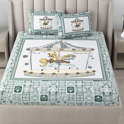 JAIPUR FABRIC White & Green Floral 180 TC King Bedsheet with 2 Pillow Covers-image-12