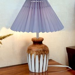 Homesake Grey Textured Wood Frusturical Shaped Table Lamp-45