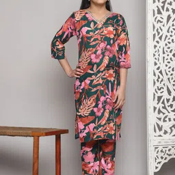 A TO Z CART Girls Floral Printed Straight Kurta with Trousers-image-99