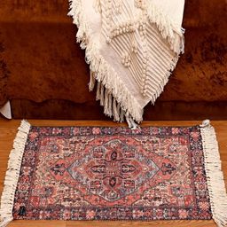 INDIAN HOME FAB Beige & Red Floral Printed Anti-Slip Water Absorbent Cotton Floor Mat-14