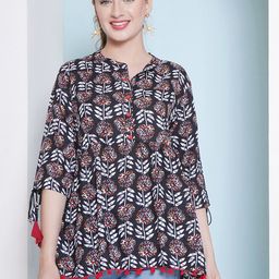 LABEL KASHI Women Abstract Print Mandarin Collar Top-image-12