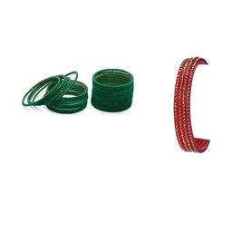 Somil Classic Combo Glass Bangles | Simple Chudi Set For Women & Girls | Daily Use & Special Occasions, Combo Of 2 Set, Green, Red-image-78