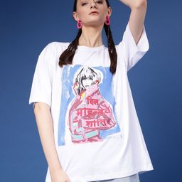 Popster Women Printed Drop-Shoulder Sleeves Pure Cotton T-shirt-image-92