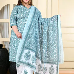 L.H HANDICRAFTS Plus Size Floral Printed Pure Cotton Kurta With Trouser And Dupatta-40