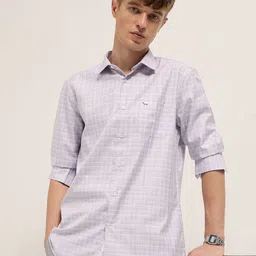 THE BEAR HOUSE Men Tailored Fit Checked Spread Collar Formal Shirt-picture-32