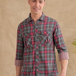 THINC Men Slim Fit Tartan Checks Cotton Shirt-image-56