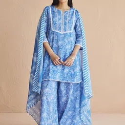 FIORRA Women Paisley Printed Cotton Kurta with Palazzos & Dupatta-picture-43