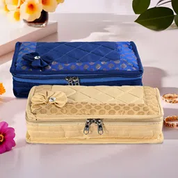 Aura Gold-Toned and Blue 2 Pieces Printed 7-Compartments Jewellery Organisers-image-63