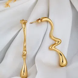 ATIBELLE Gold-Plated Wavy Shaped Textured Minimal Drop Earrings-picture-1