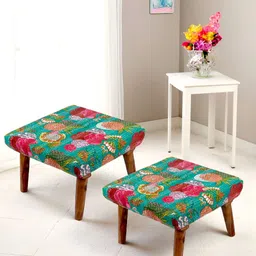 Ikiriya 2-Pcs Green & Pink Printed Wooden Square Ottomans-27