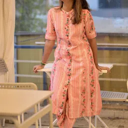Anni Designer Floral Printed Mandarin Collar A-Line Kurta With Trousers-30