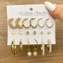 GOLDIWALA Set of 9 Gold-Plated Korean Half Hoop Earrings-15