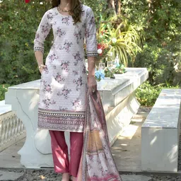 Hitarth Fashion Floral Printed Pure Cotton Straight Kurta With Trousers & Dupatta-picture-49