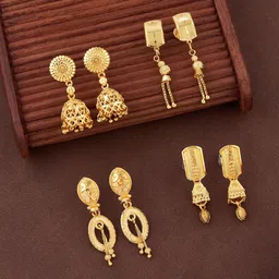 Anouk Set Of 4 Gold-Plated Rectangle Shaped Drop Earrings-picture-1