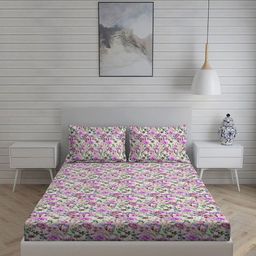Living scapes by Pantaloons Pink & Purple Floral 210 TC Queen Bedsheet with 2 Pillow Covers-image-22