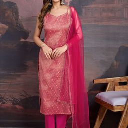 House of Pataudi Paisley Woven Designed Shoulder Straps Kurta & Trousers With Dupatta-14