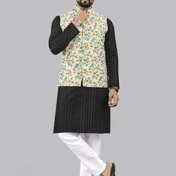 WELL TEX Men Floral Printed Kurta with Pyjama Nehru Jacket-picture-42
