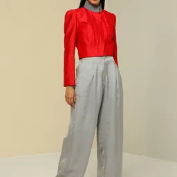ZAITRA Women Solid Flared Mid-Rise Pleated Parallel Trousers-image-52