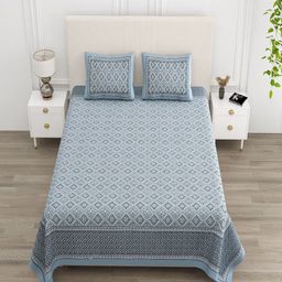 tundwal's Blue & Grey Printed 210 TC Cotton King Bedsheet Set 2.2 m x 2.74 m-image-56