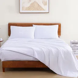 LANE LINEN Blue & White Striped 144 TC King Bedsheet with 2 Pillow Covers-image-41