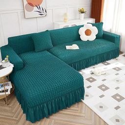 Cortina Teal Polyester 2 Piece Sofa Cover With Arms-image-28