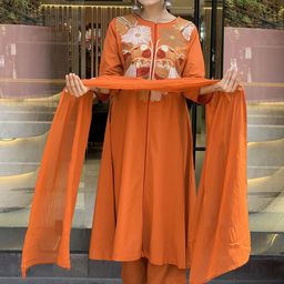 BAESD Women Ethnic Motifs Embroidered Panelled Thread Work Kurta with Trousers & Dupatta-picture-22