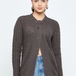 CREATIVE LINE Women Woollen Cardigan with Belted Detail-image-2