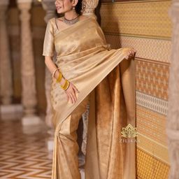CaniBani Cream Silk Blend Banarasi Sarees-image-40