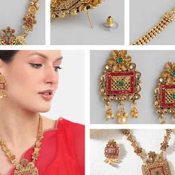 Anouk Gold-Plated Kundan Studded & Beaded Floral Design Jewellery Set image 3