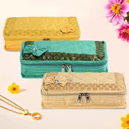 Kuber Industries Gold-Toned & Yellow 3 Pieces Self Design Jewellery Organisers-35